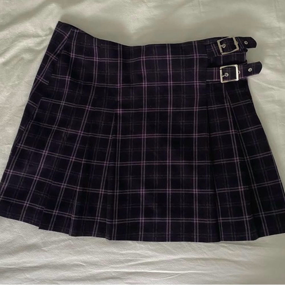 Vintage Garage Purple and Black Pleated Mini Skirt